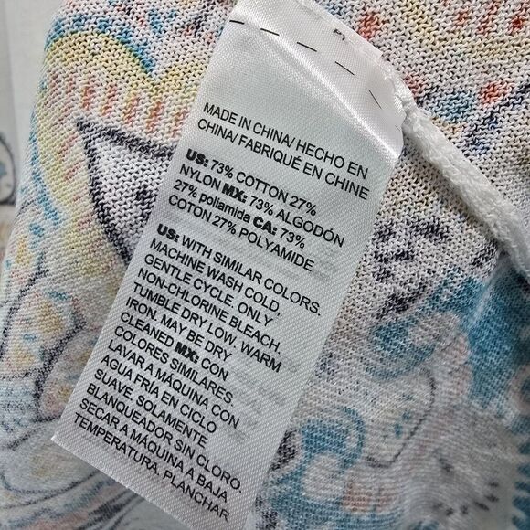 Chicos Cardigan Womens 3 XL White Blue Sweater Lightweight Ruched Sleeve Artsy - Picture 10 of 12